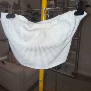 White Ribbed Knit Bustier Top